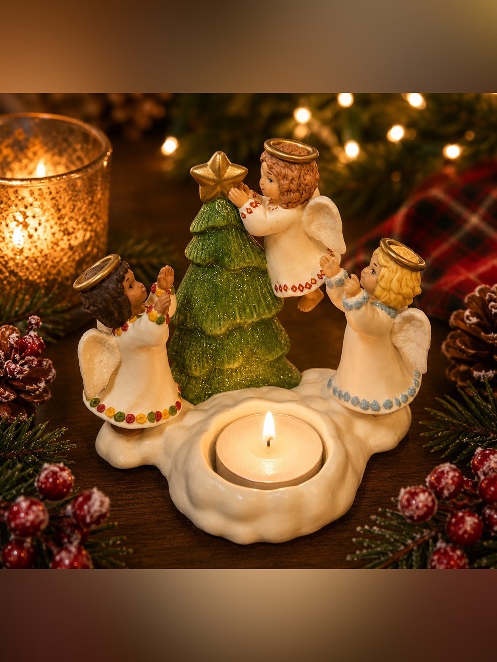 PartyLite Vintage “Little Angels” Votive Holder Christmas Angel Figurine Scene